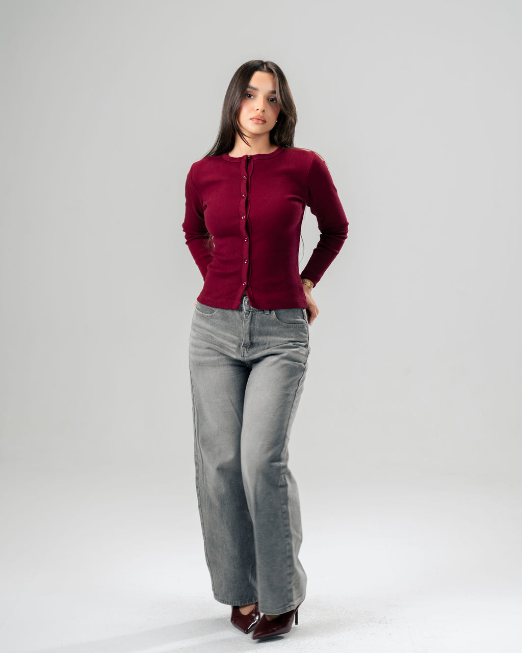Button Top in Burgundy