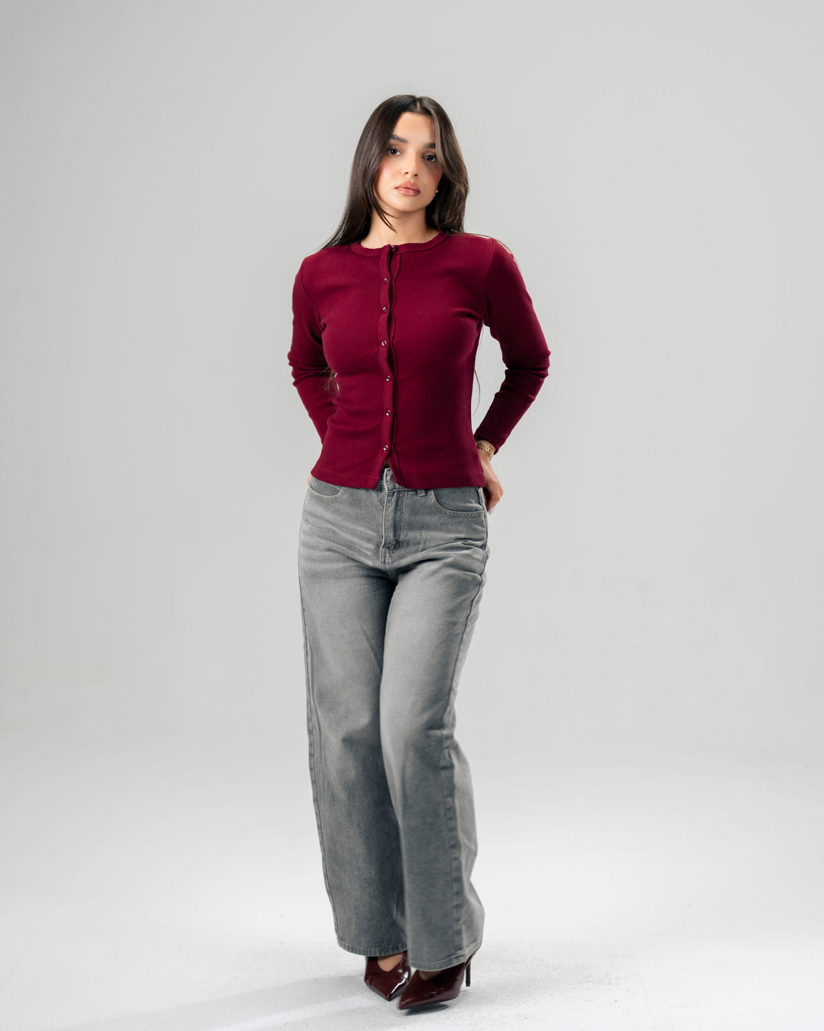 Button Top in Burgundy