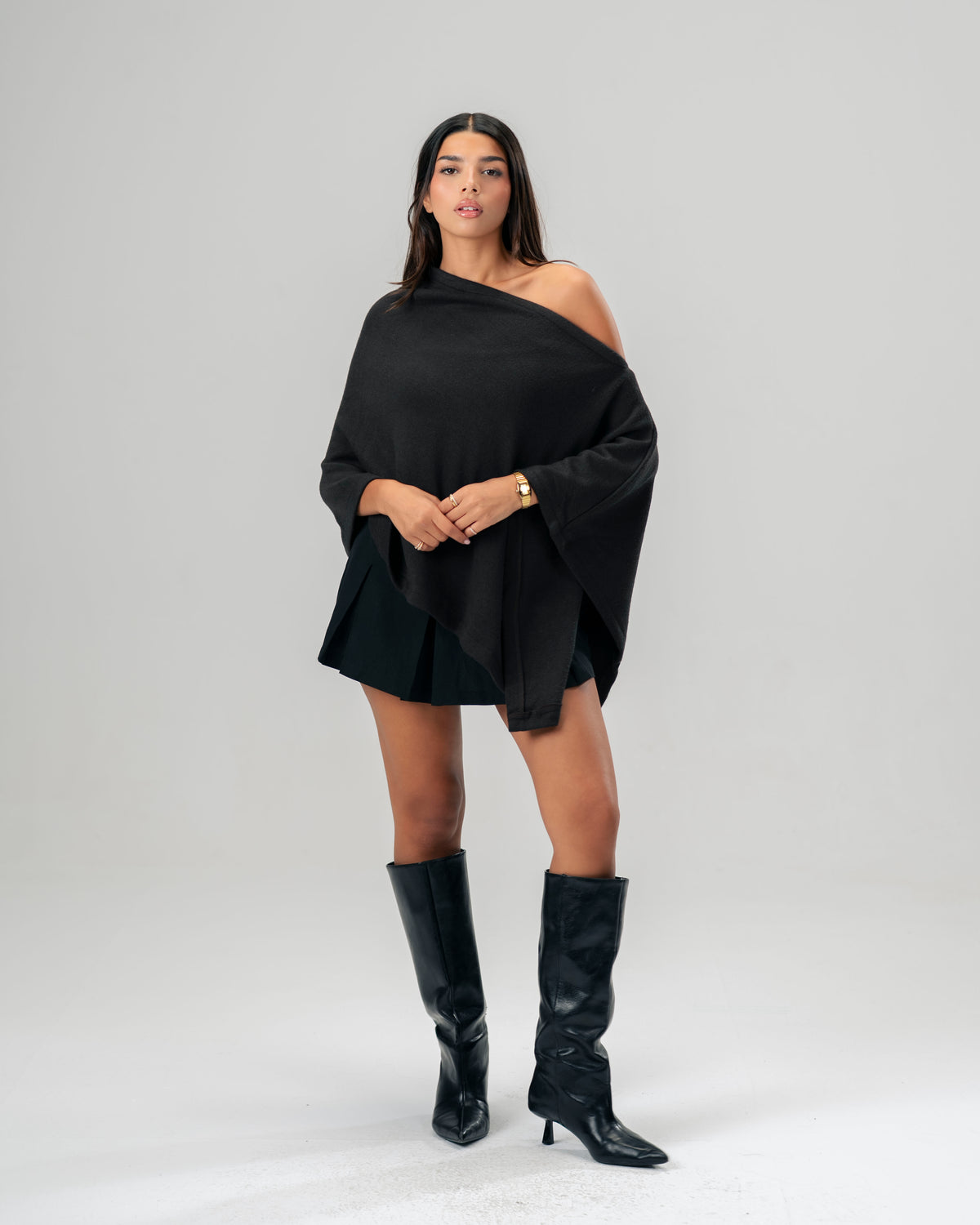 One-Shoulder dark brown Poncho