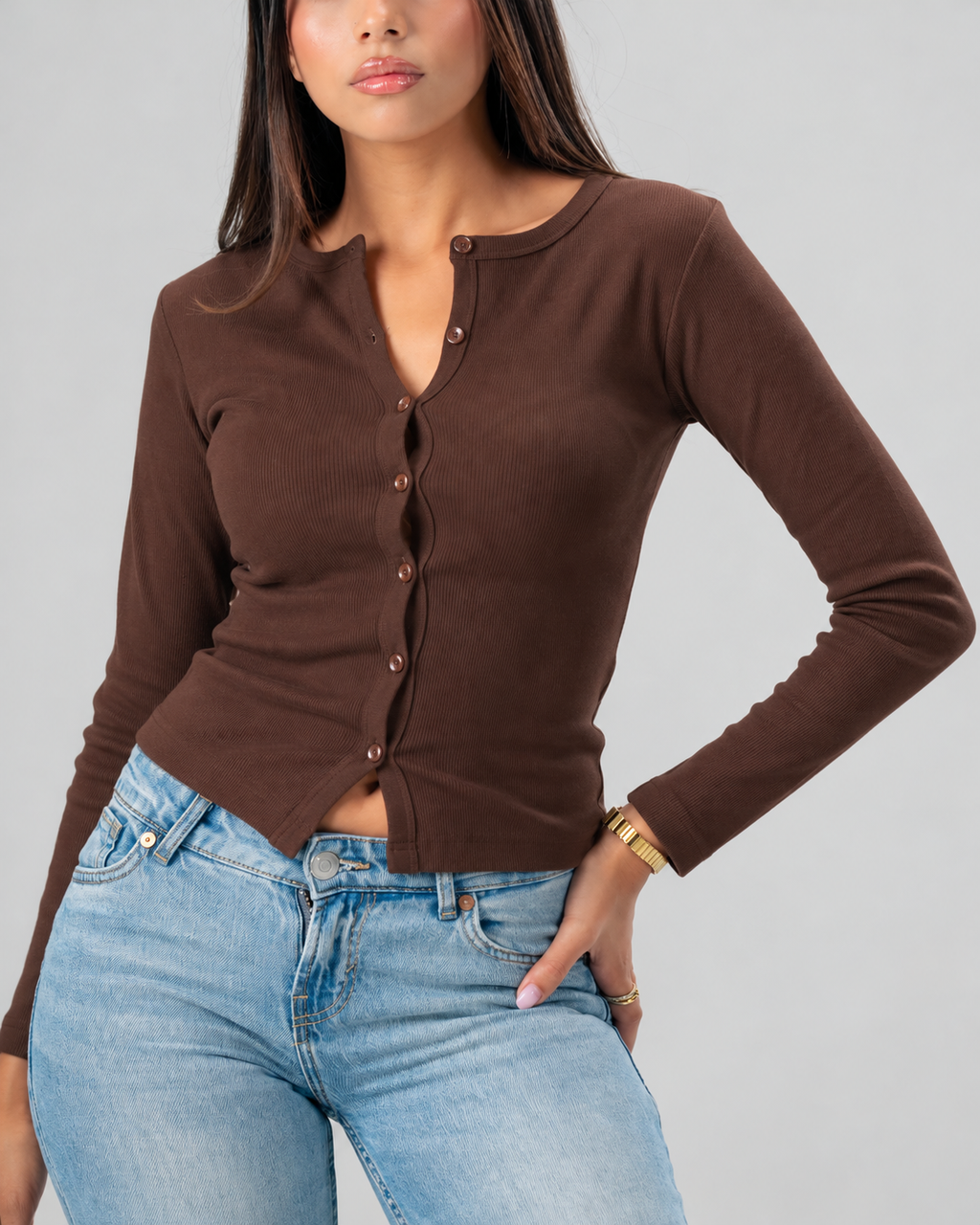 Button Top in Brown