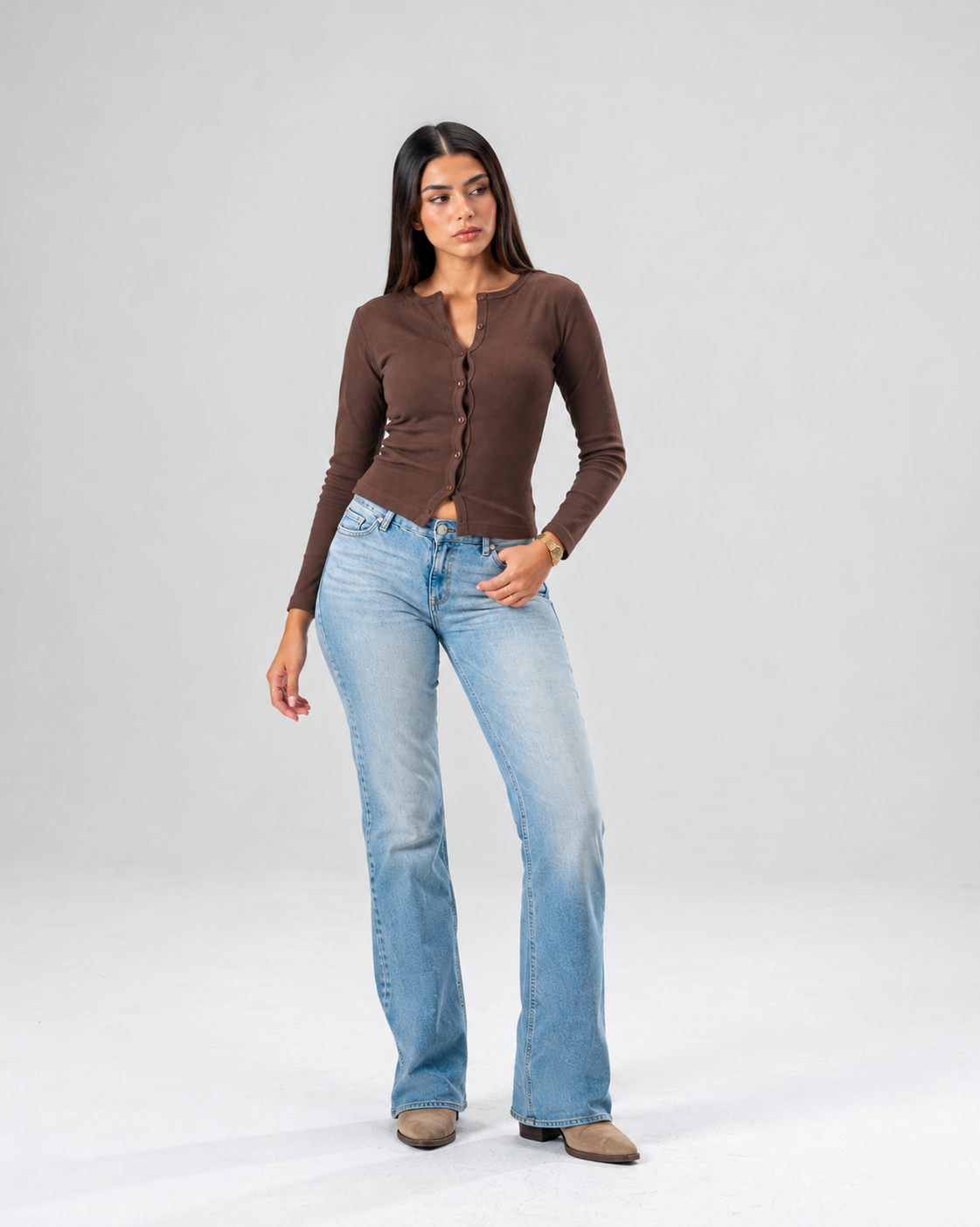 Button Top in Brown
