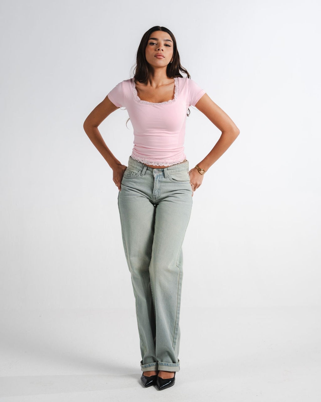 Pink Square Lace Top