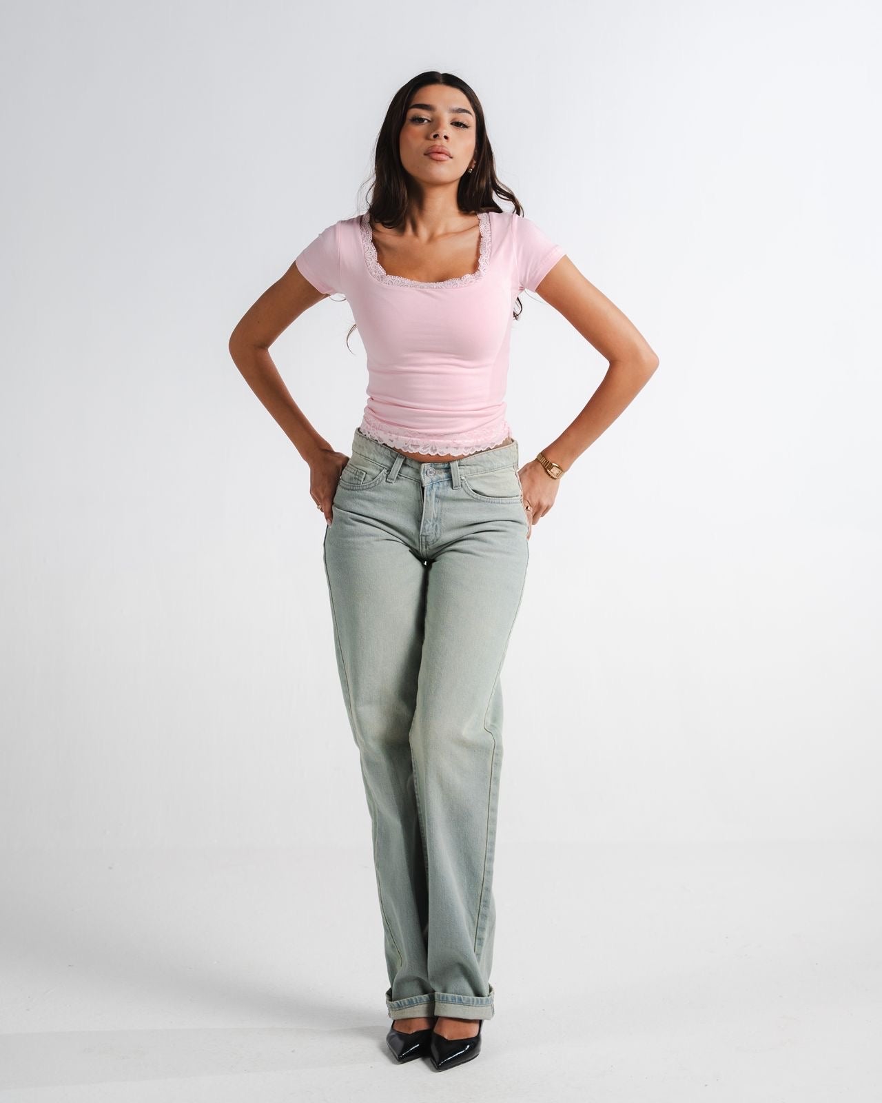 Pink Square Lace Top