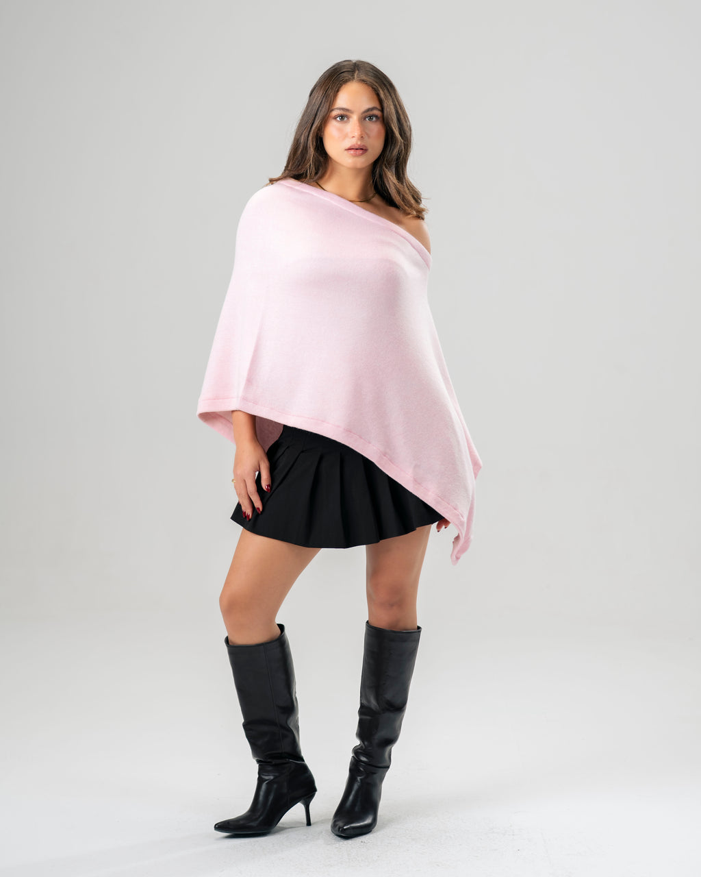 One-Shoulder Pink Poncho