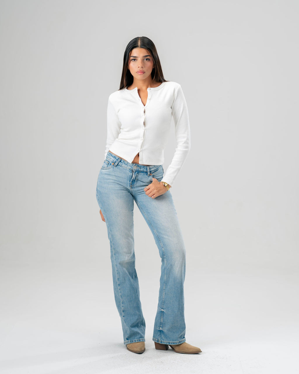 Button Top In White