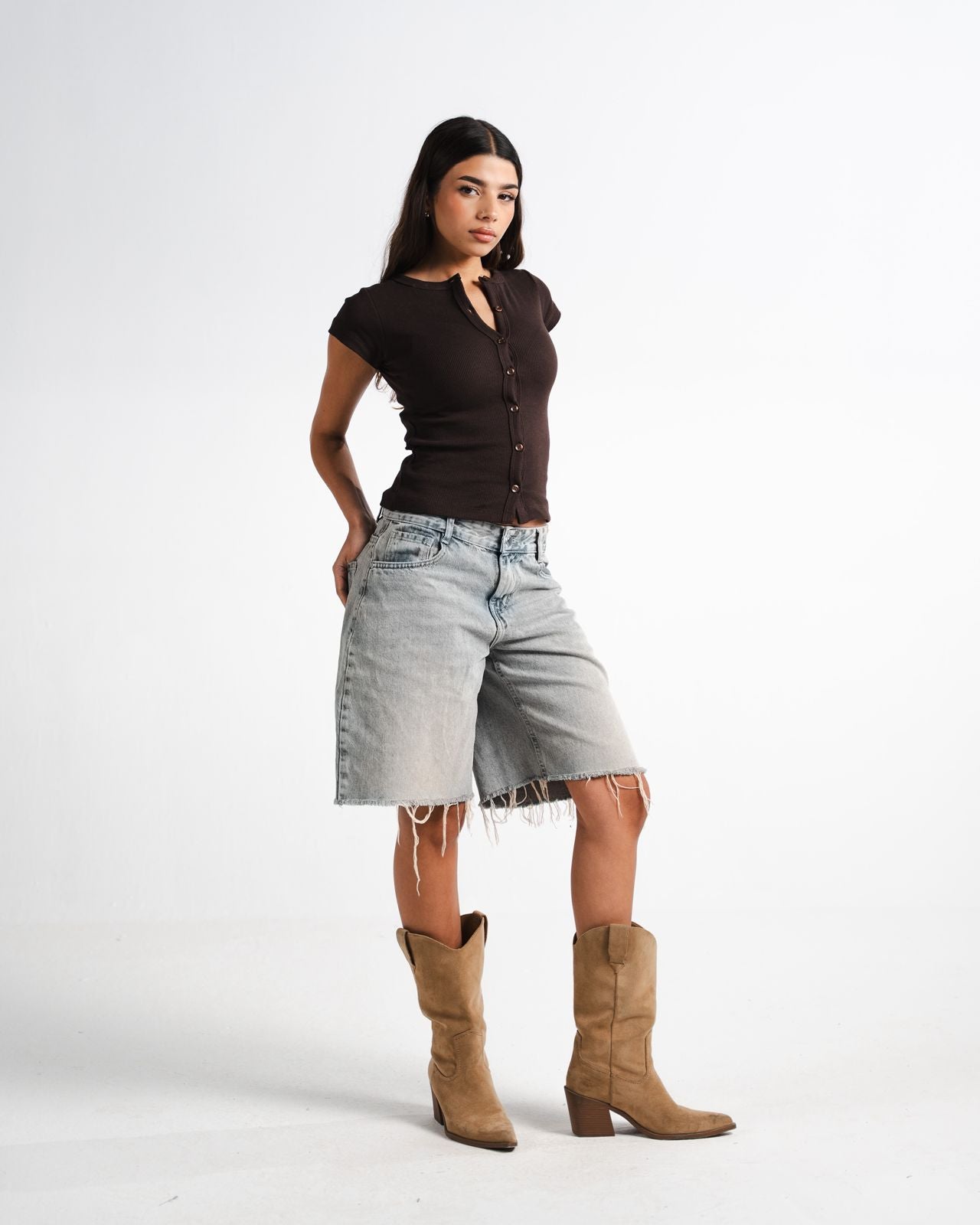 Brown Button Top