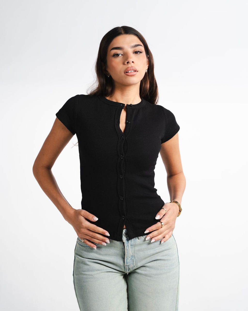 Black Button Top