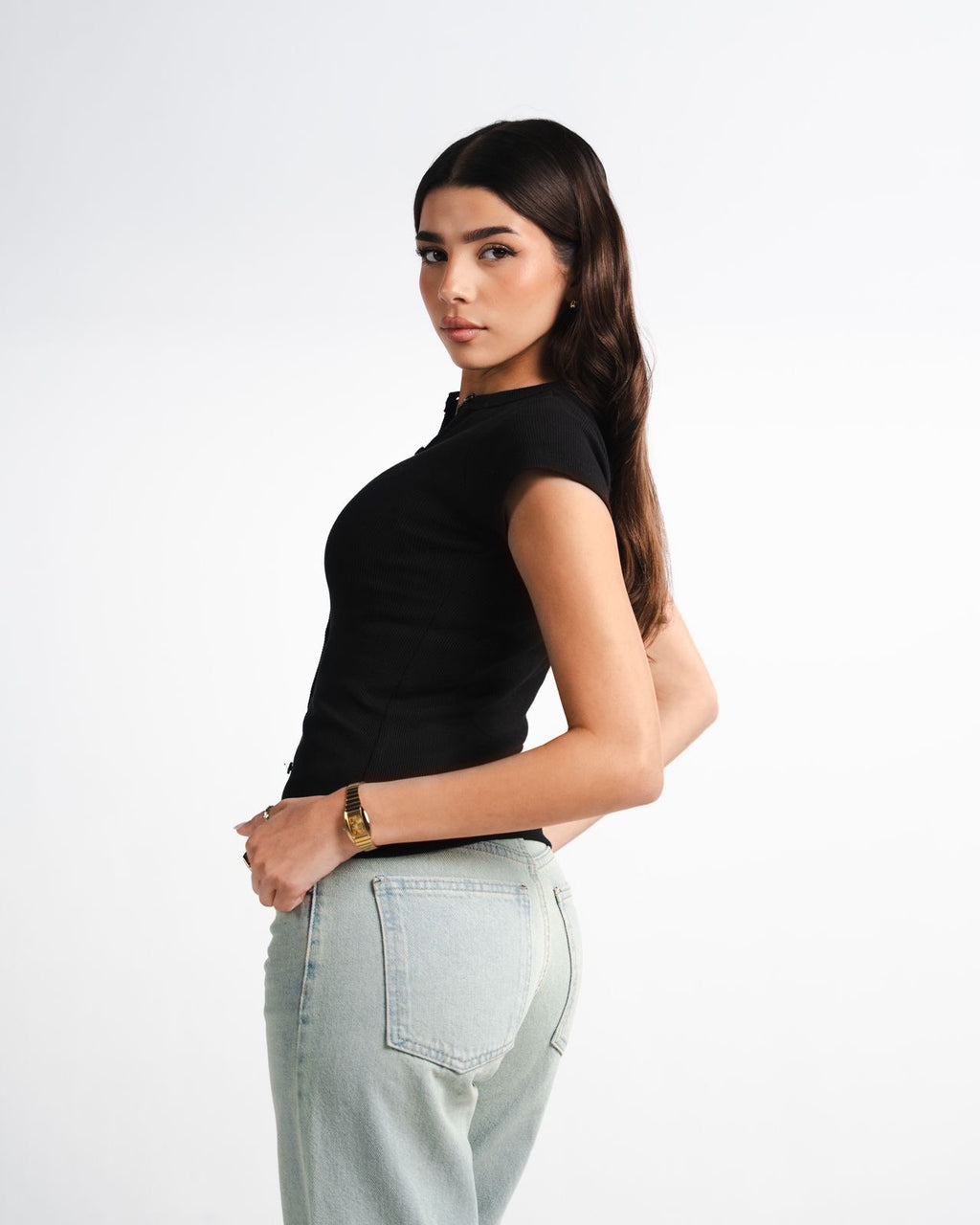 Black Button Top