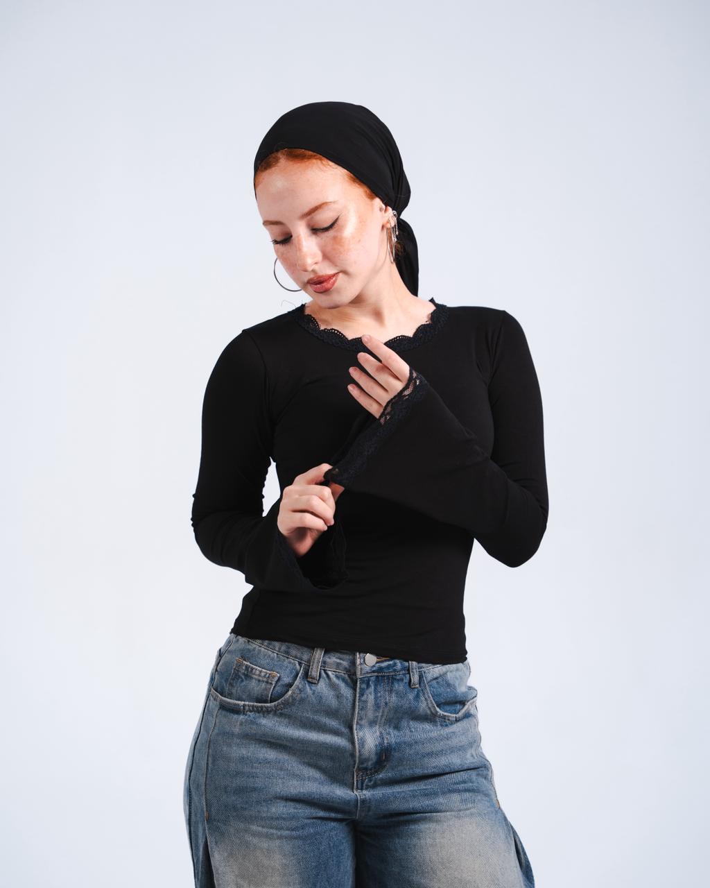 Black Lace Long Sleeve Top