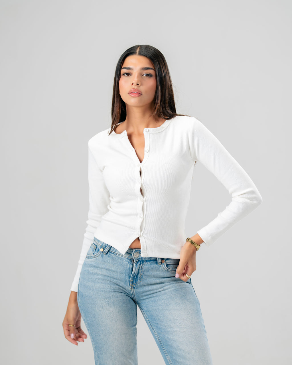 Button Top In White
