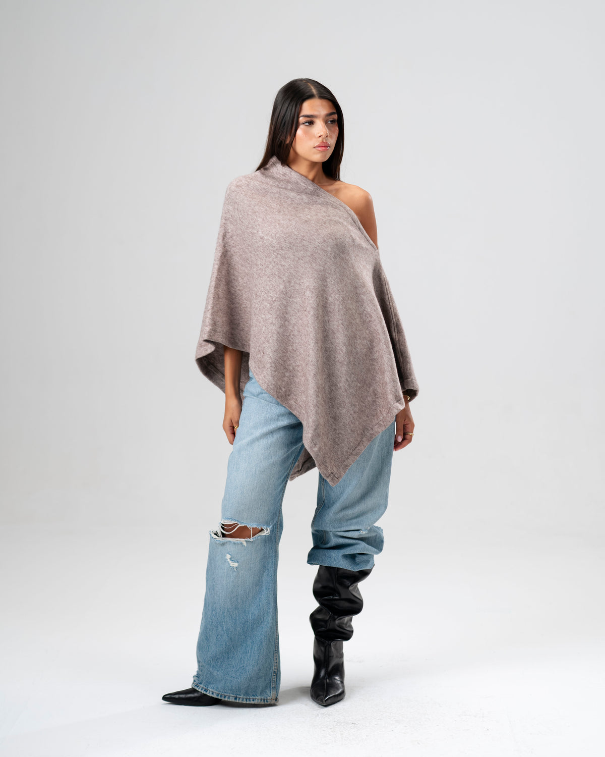 One-Shoulder Mocha poncho