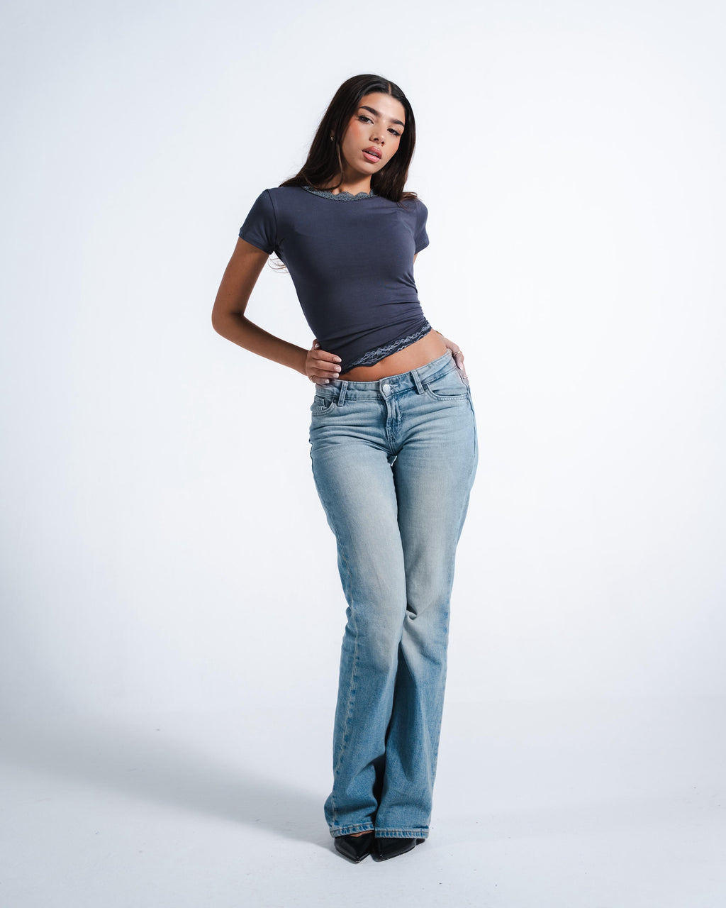 Dark grey Round lace Top