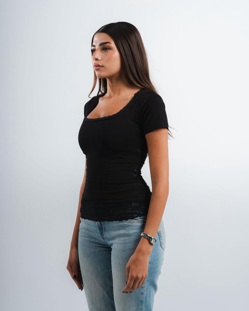 Black Square Lace Top