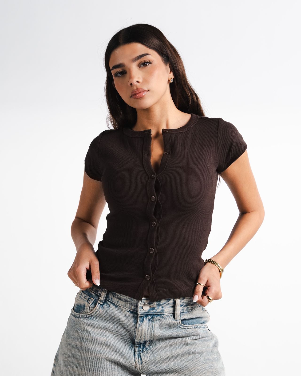 Brown Button Top