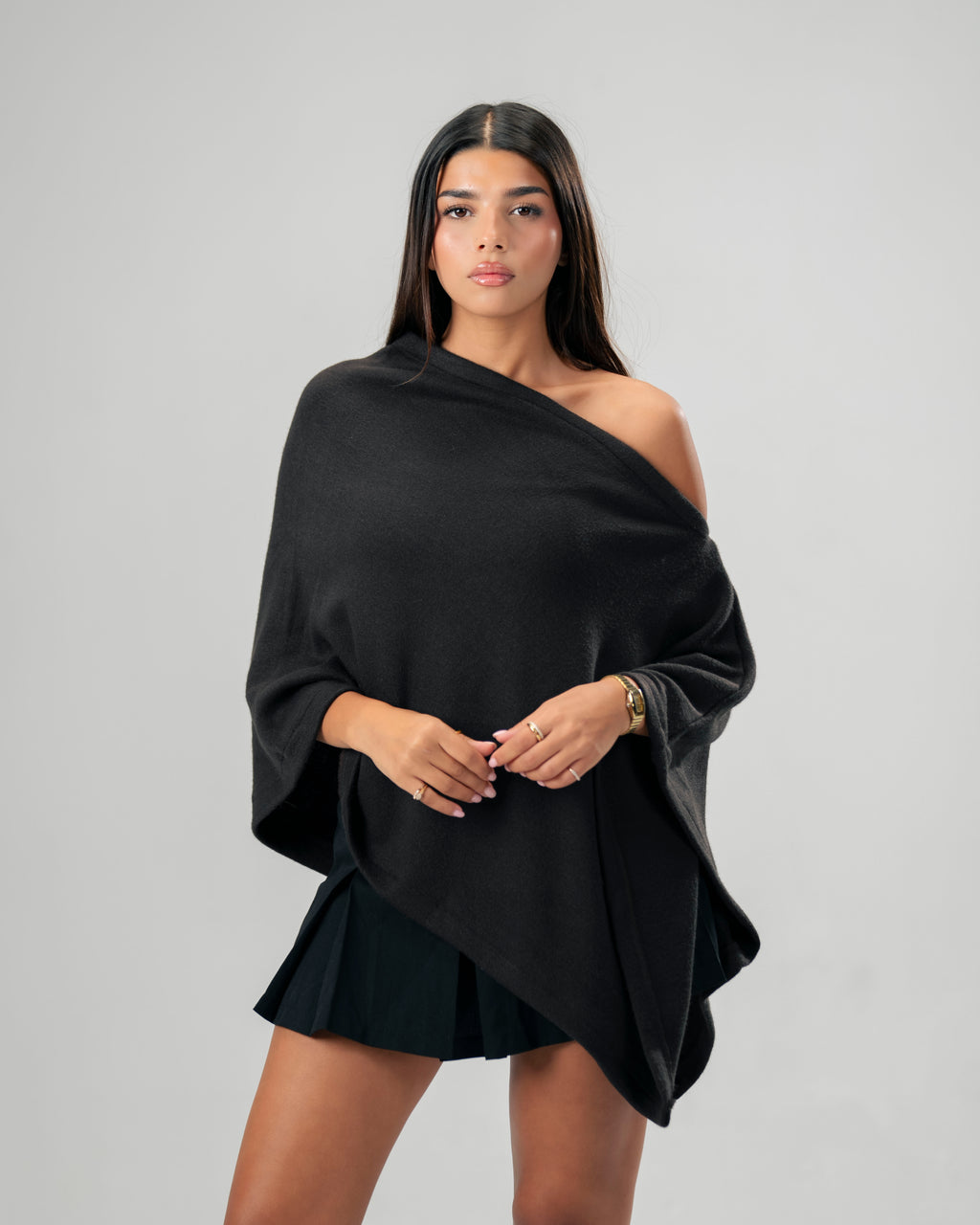 One-Shoulder dark brown Poncho