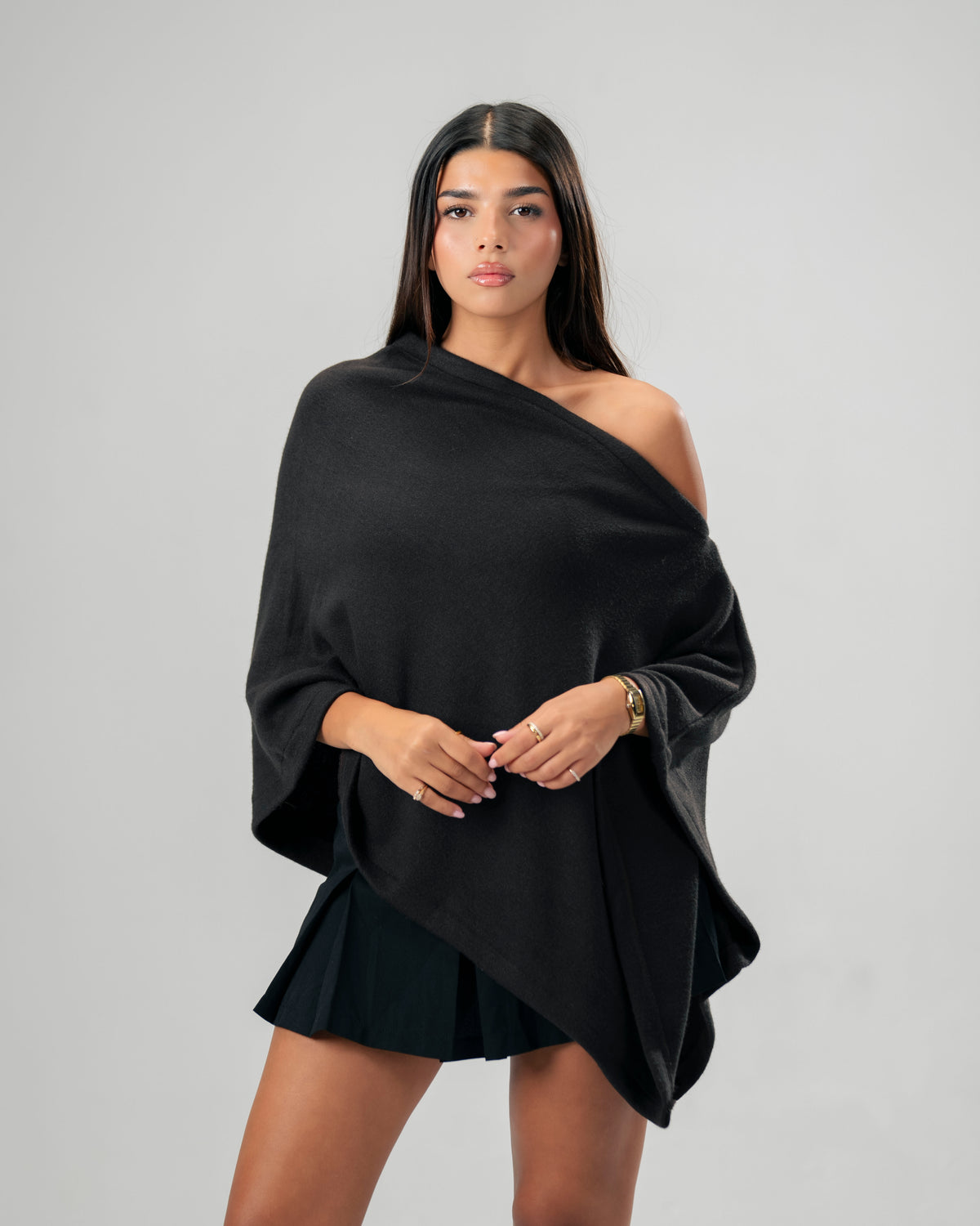 One-Shoulder dark brown Poncho