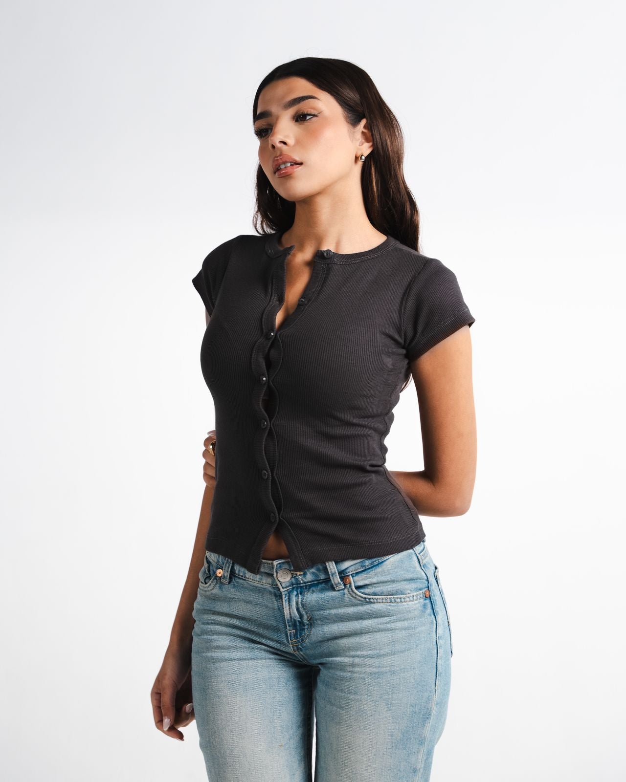 Dark Grey Button Top