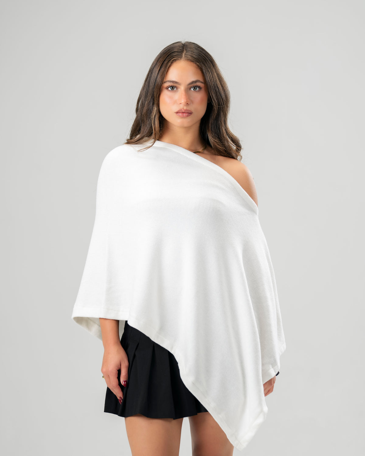 One-Shoulder White Poncho