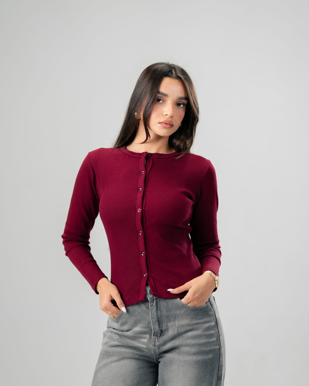 Button Top in Burgundy