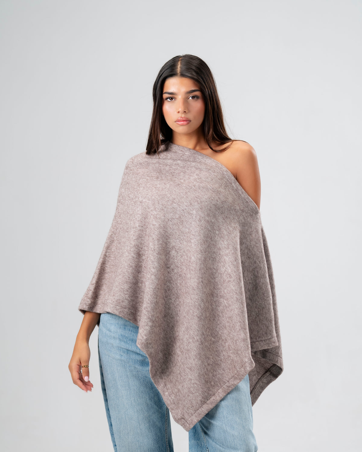 One-Shoulder Mocha poncho