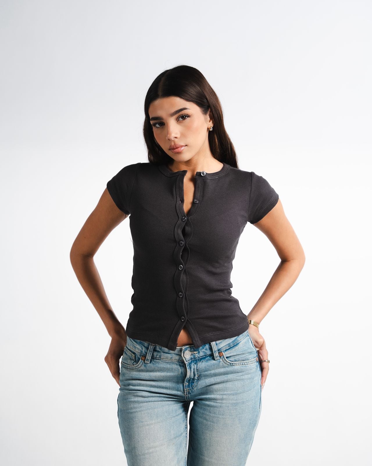 Dark Grey Button Top