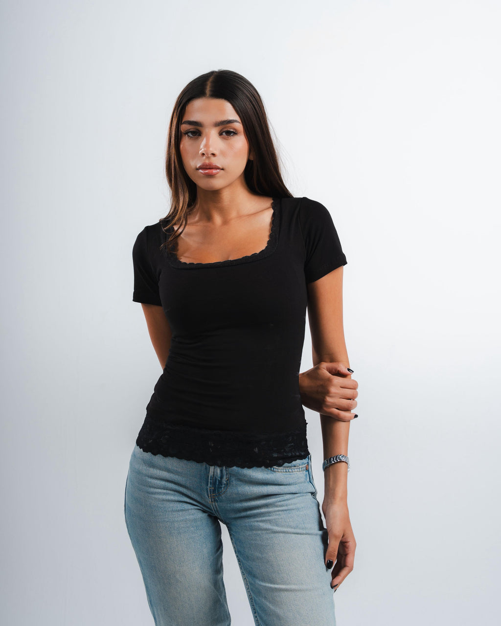 Black Square Lace Top