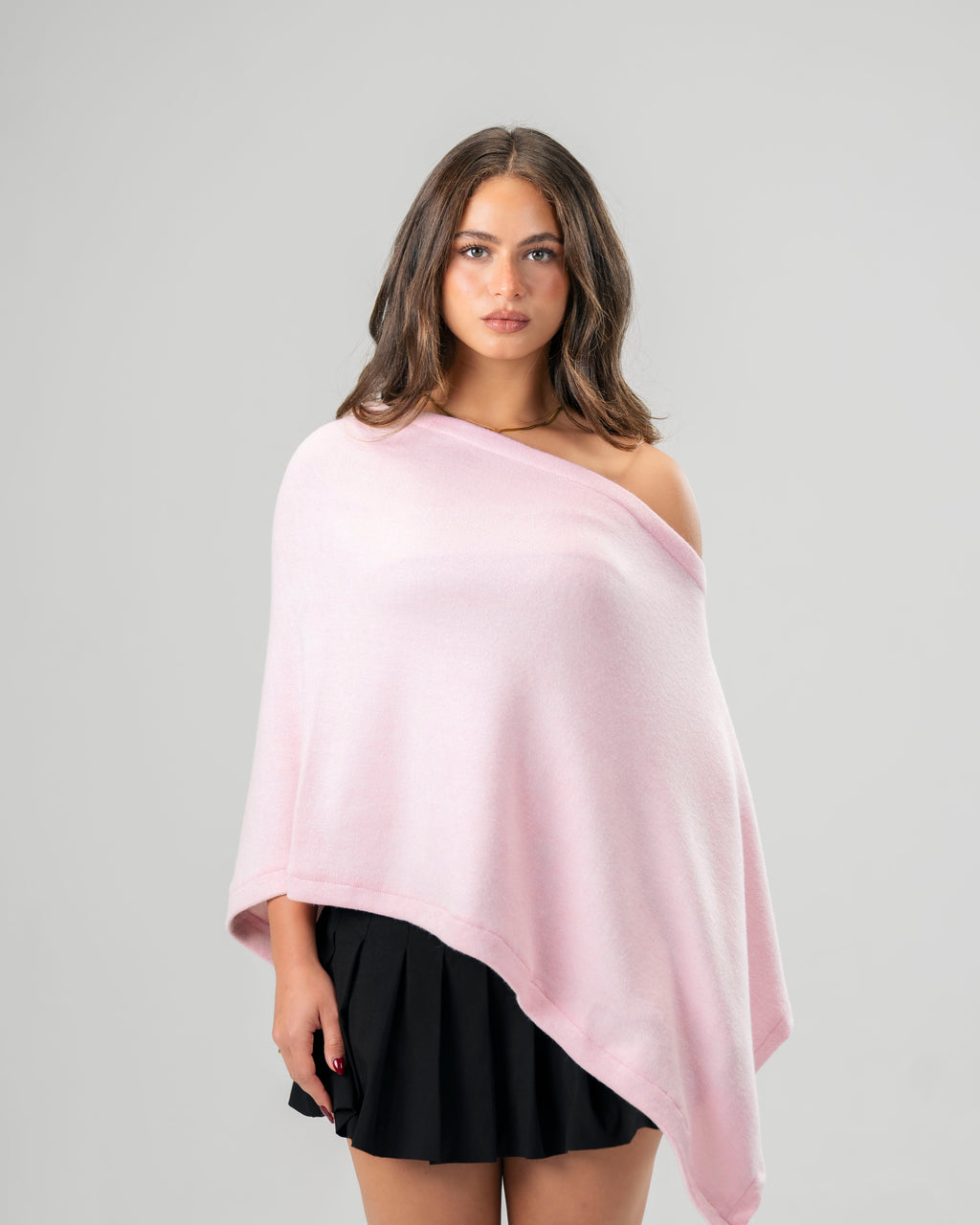 One-Shoulder Pink Poncho