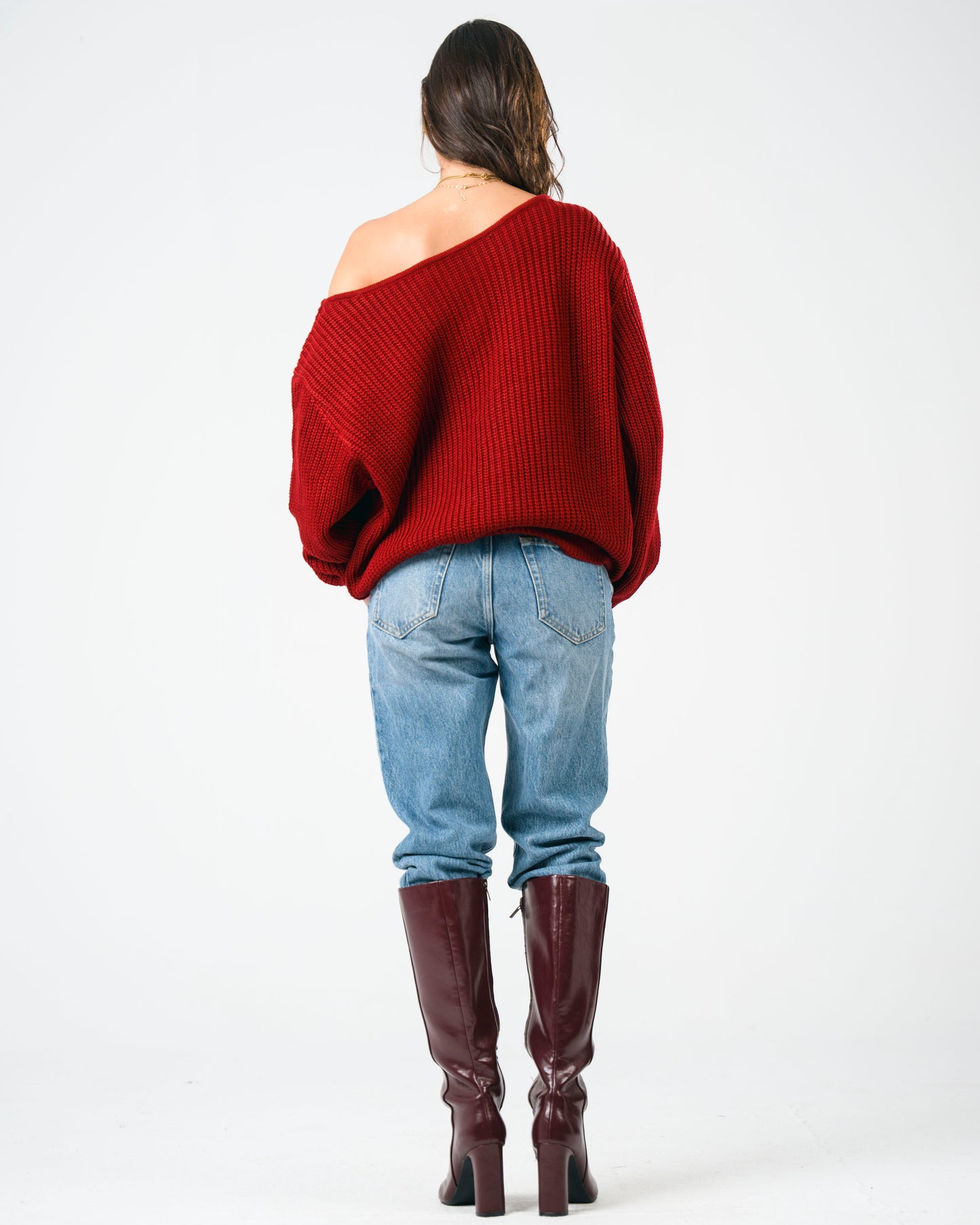 “OFF-SHOULDER” Burgundy Knitted Sweater
