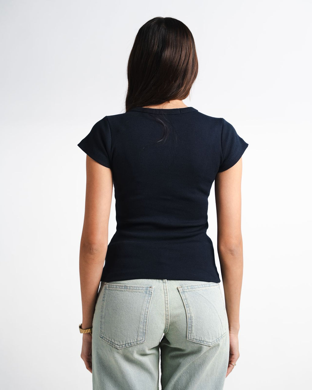 Navy Button Top