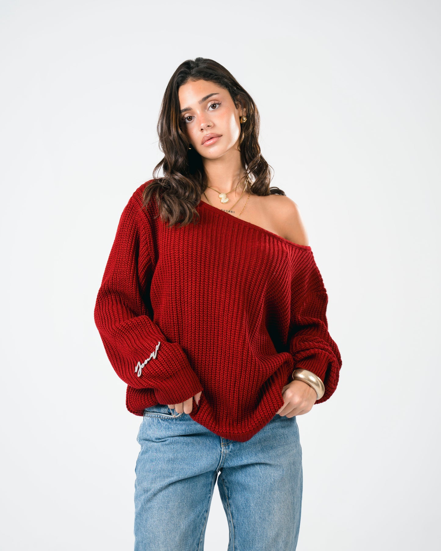 “OFF-SHOULDER” Burgundy Knitted Sweater