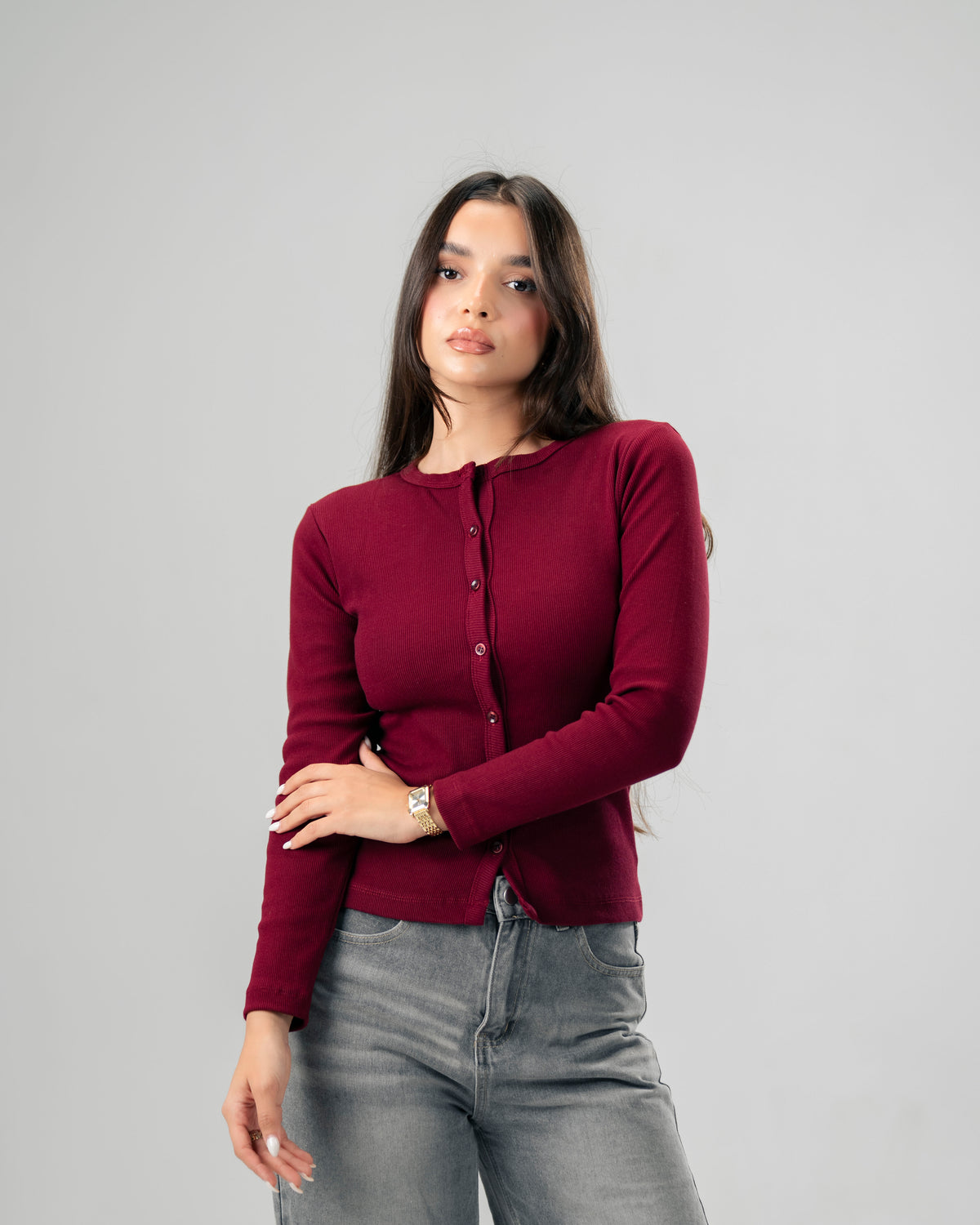 Button Top in Burgundy
