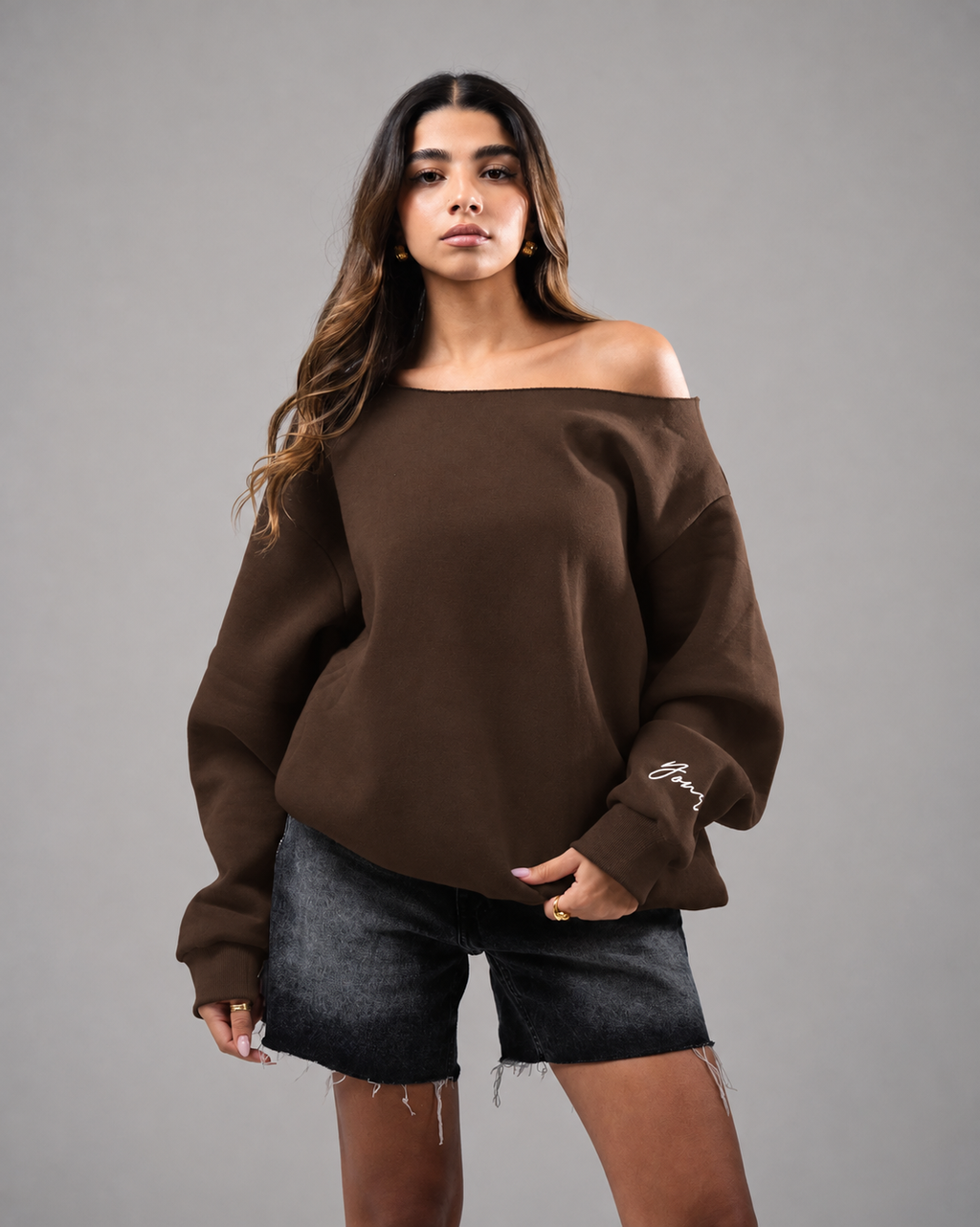 “OFF-SHOULDER” Brown Sweater