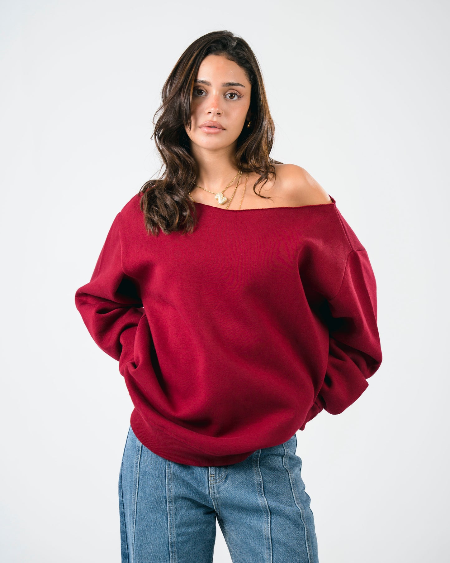 “OFF-SHOULDER” Burgundy Sweater