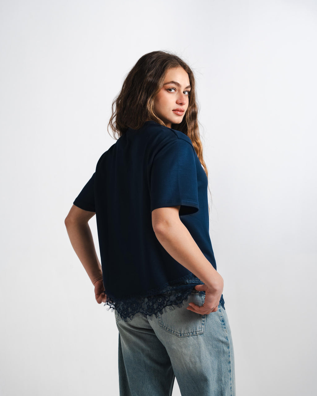 Navy Lace Tee