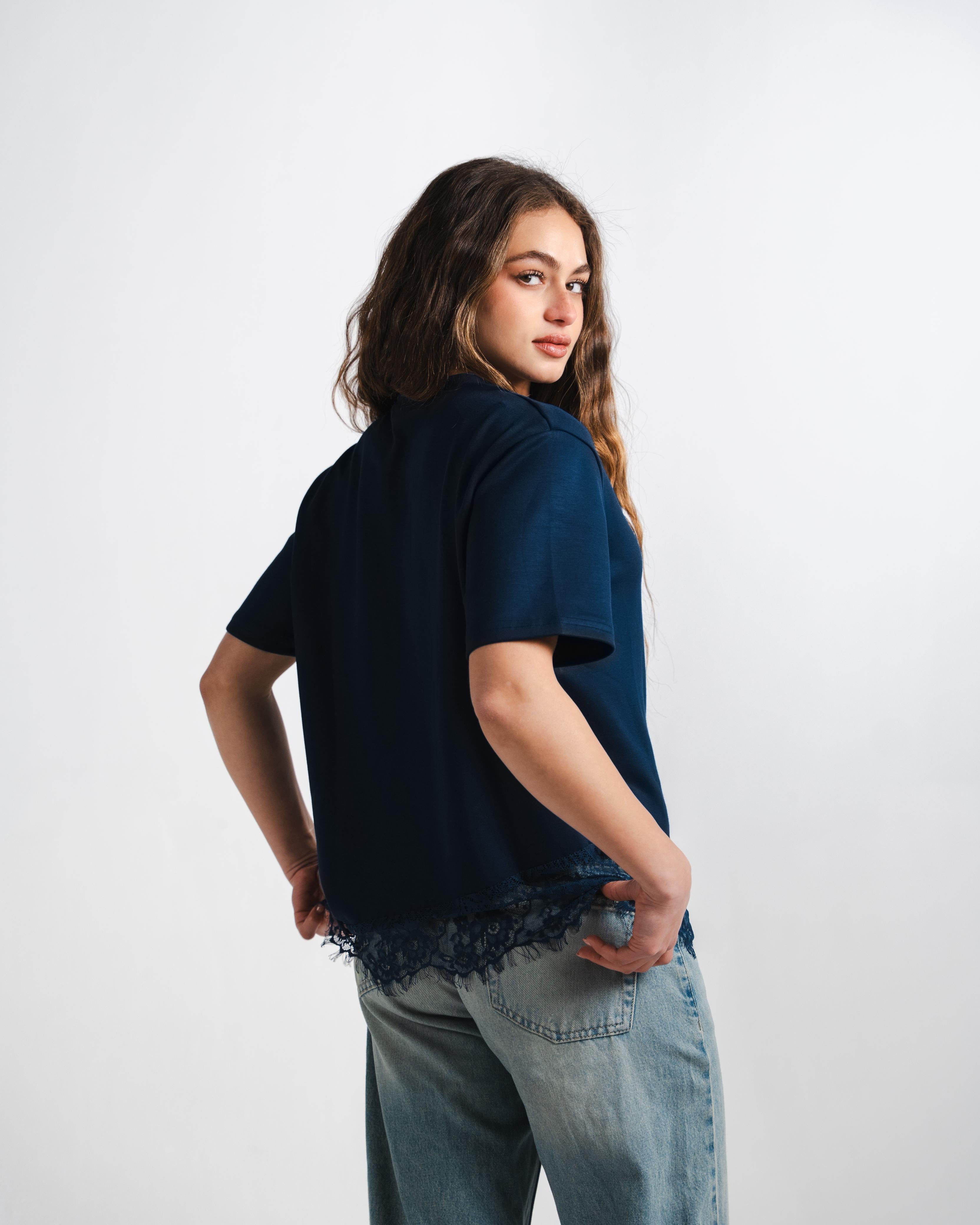 Navy Lace Tee