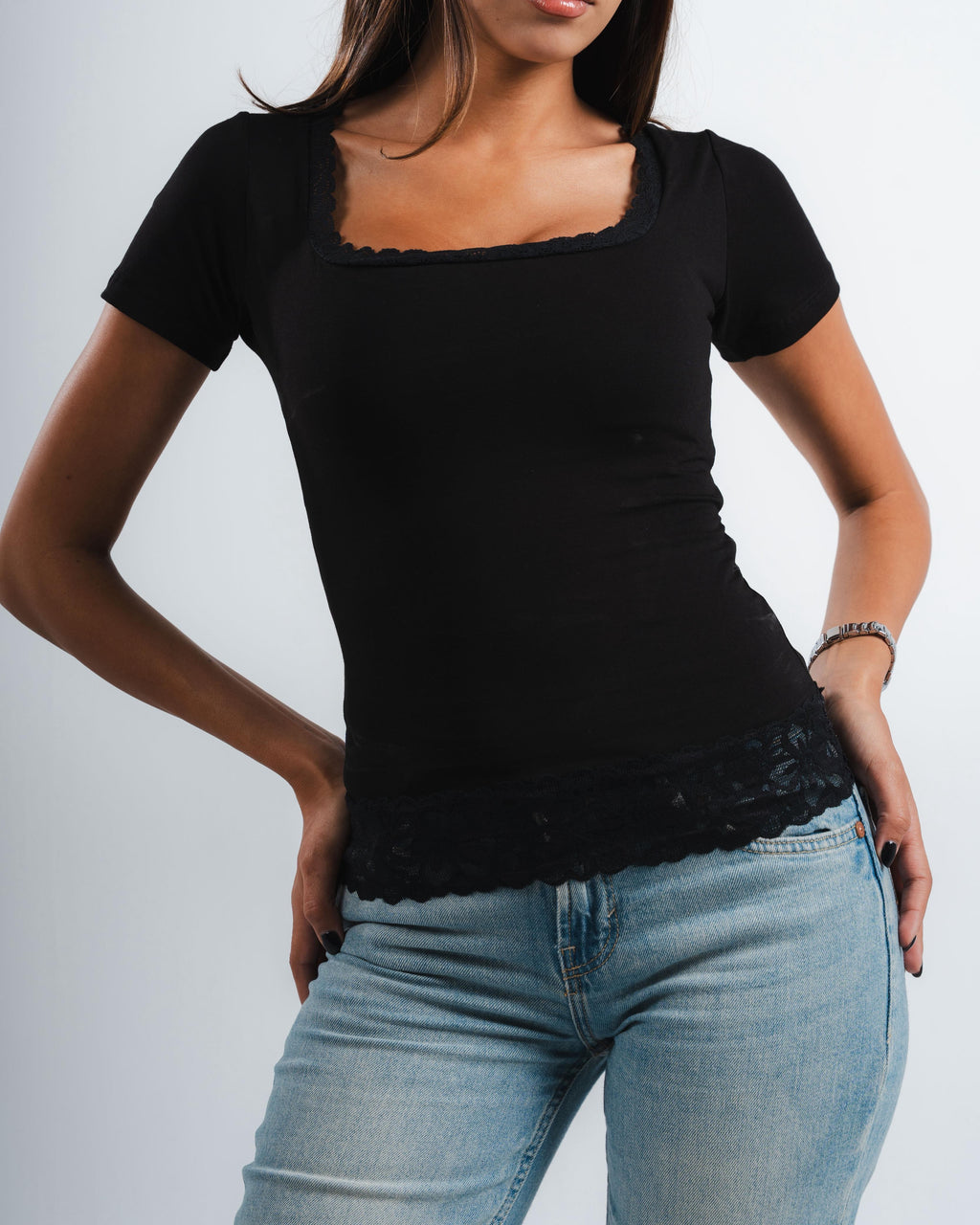 Black Square Lace Top