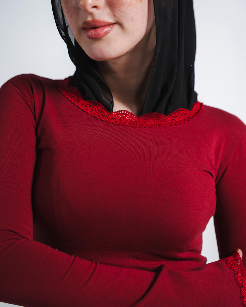 Cherry Red Lace long sleeve Top