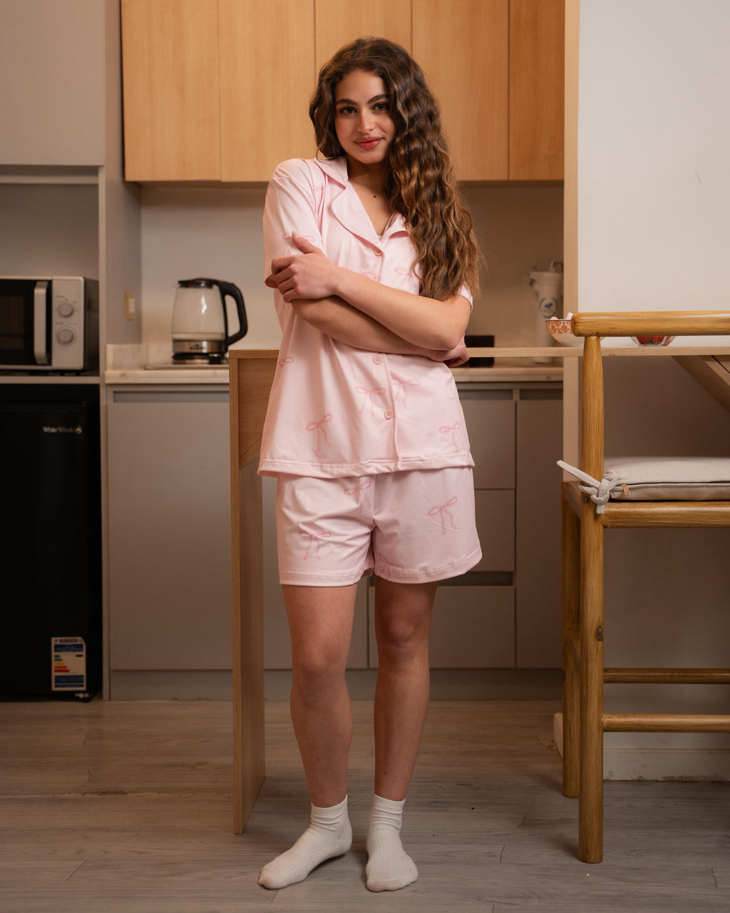 Pink Bow Shorts Set