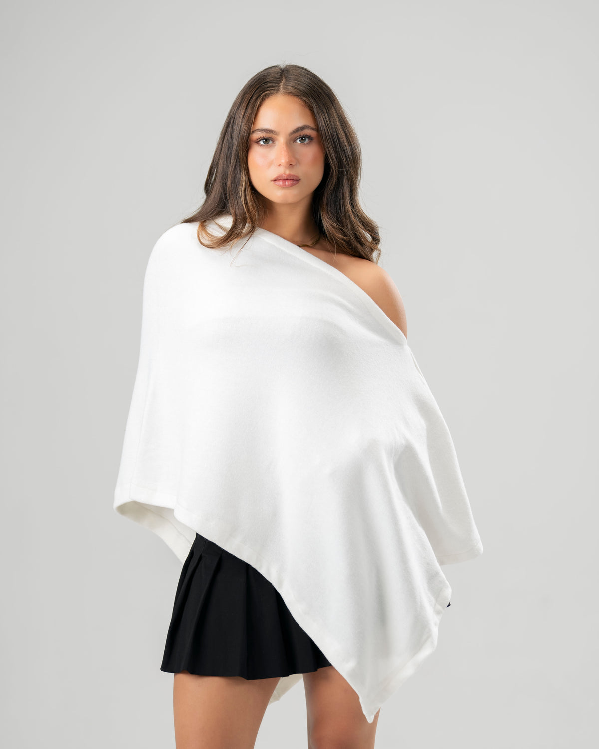 One-Shoulder White Poncho
