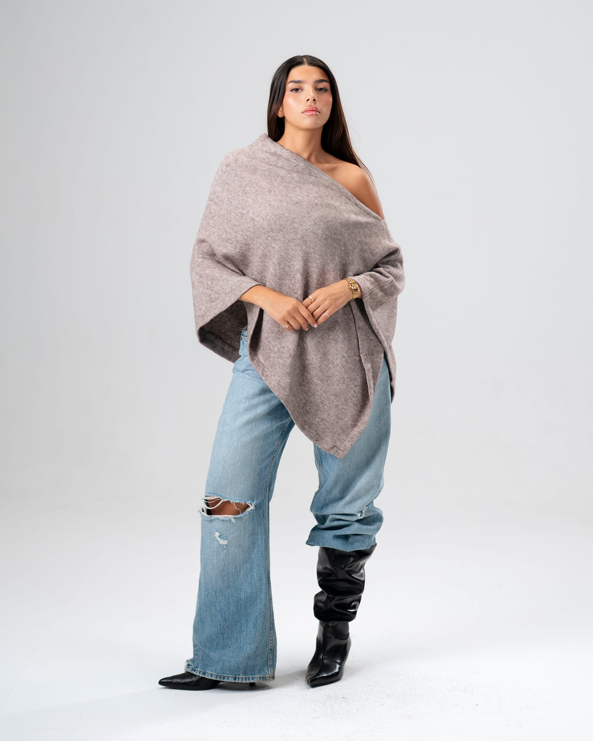 One-Shoulder Mocha poncho