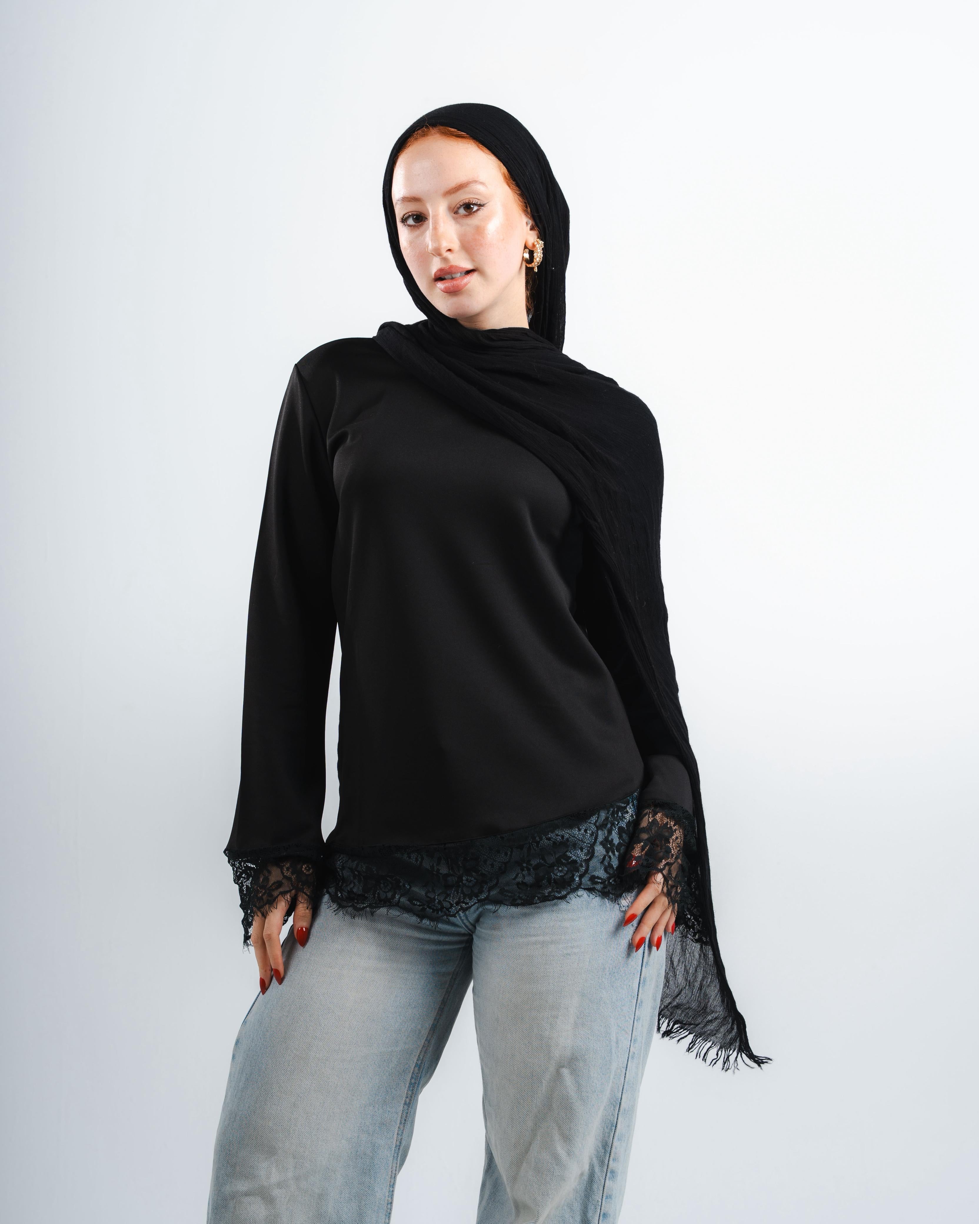 Black Lace Tee Long Sleeve