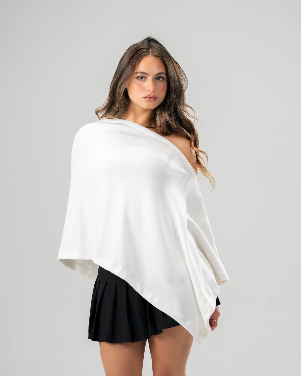 One-Shoulder White Poncho