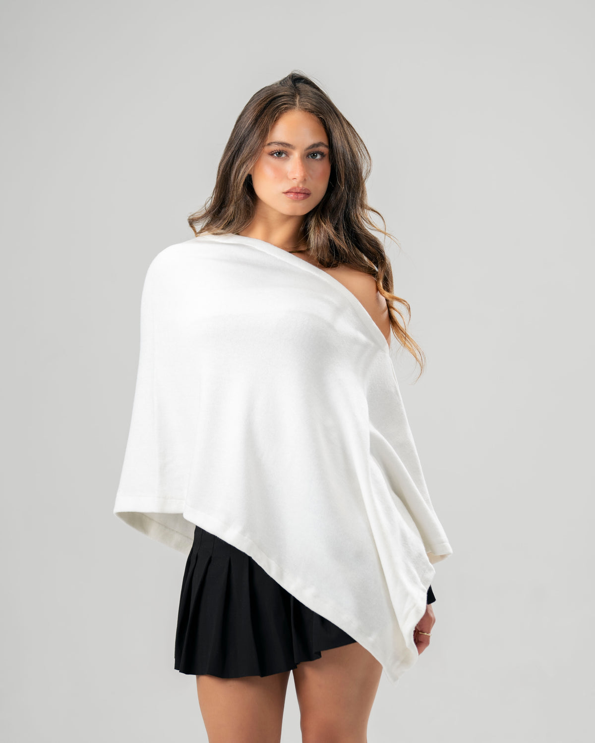 One-Shoulder White Poncho