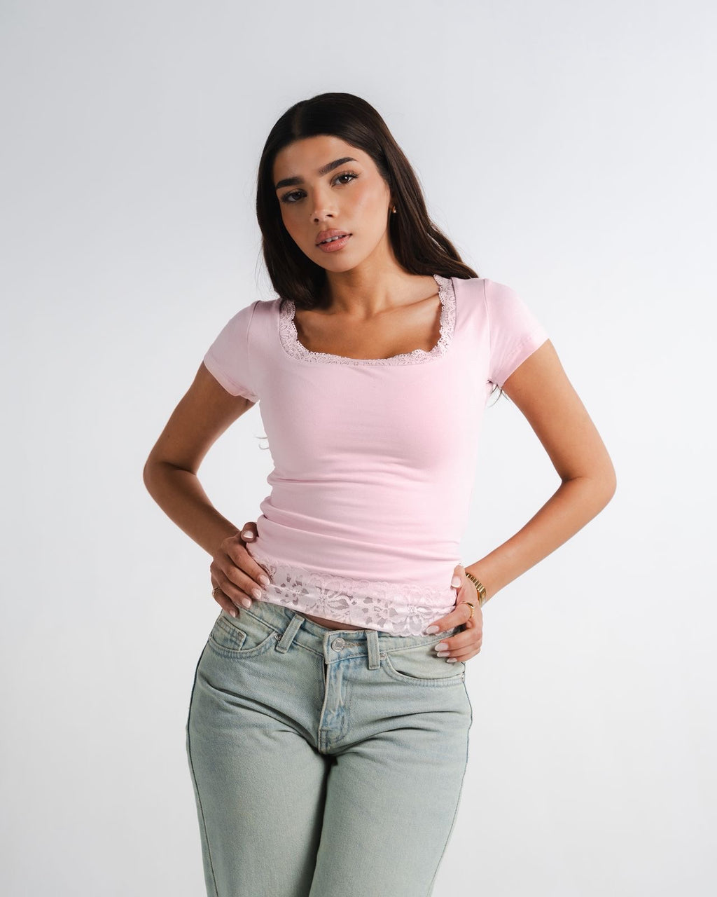 Pink Square Lace Top