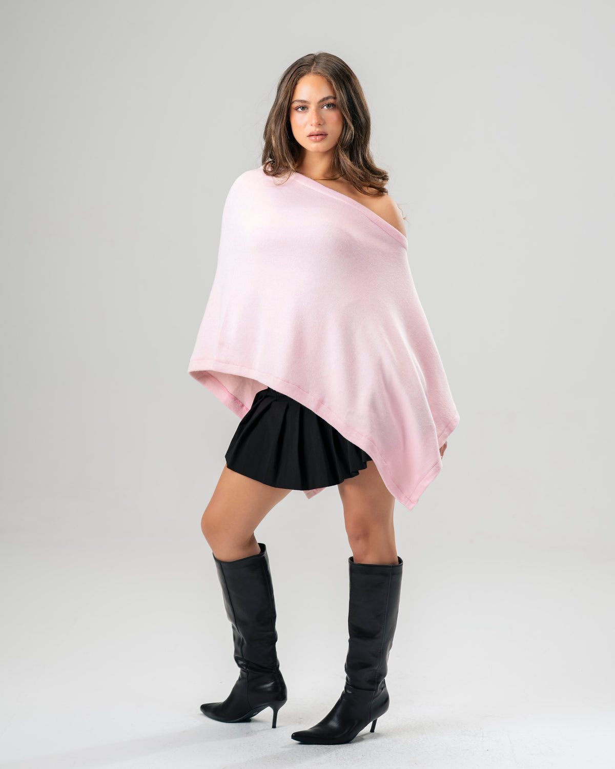 One-Shoulder Pink Poncho