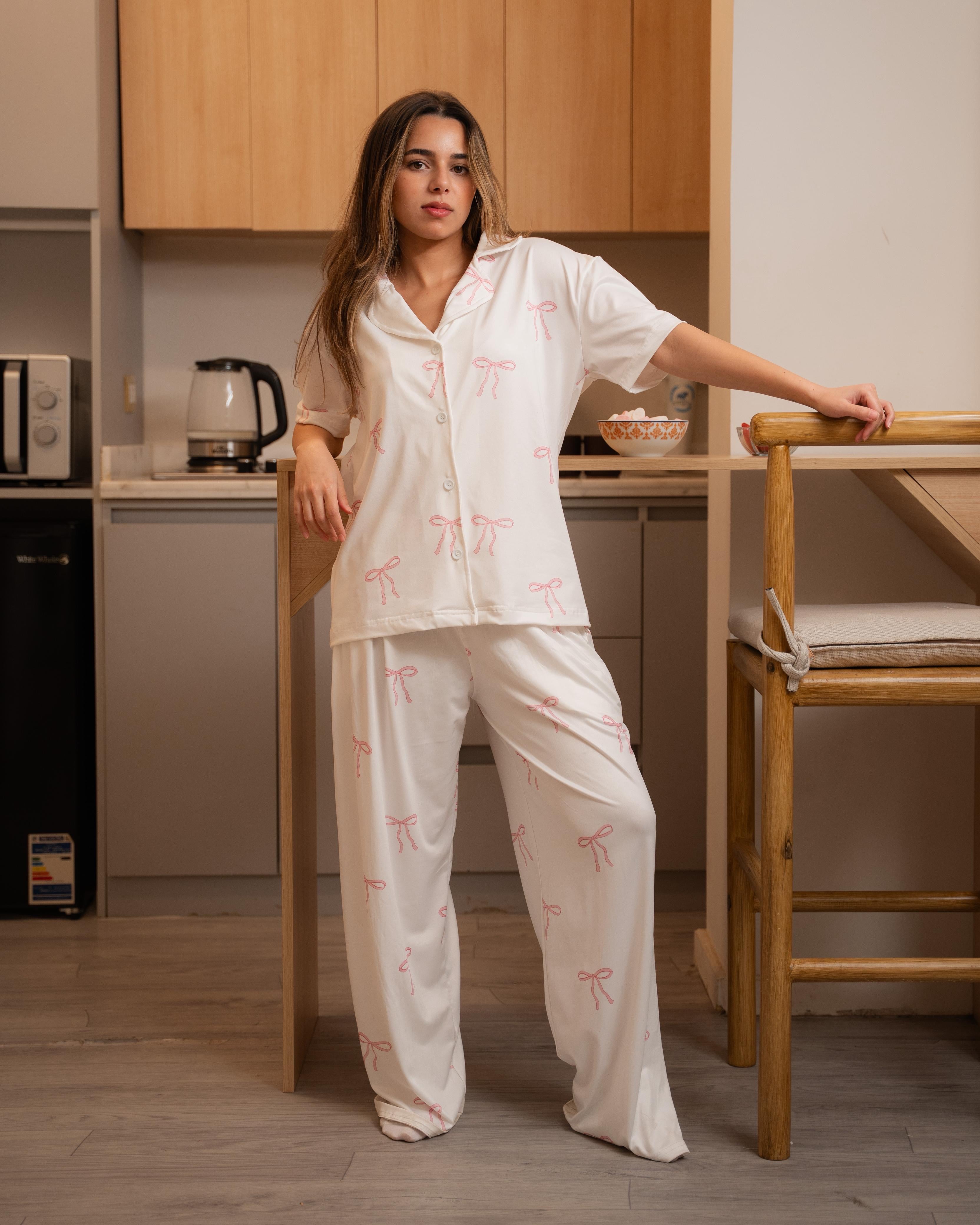 White Bow Pants Set