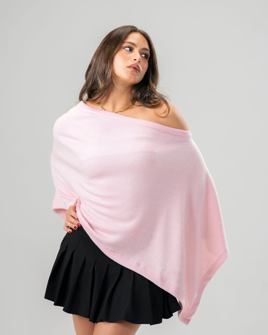 One-Shoulder Pink Poncho