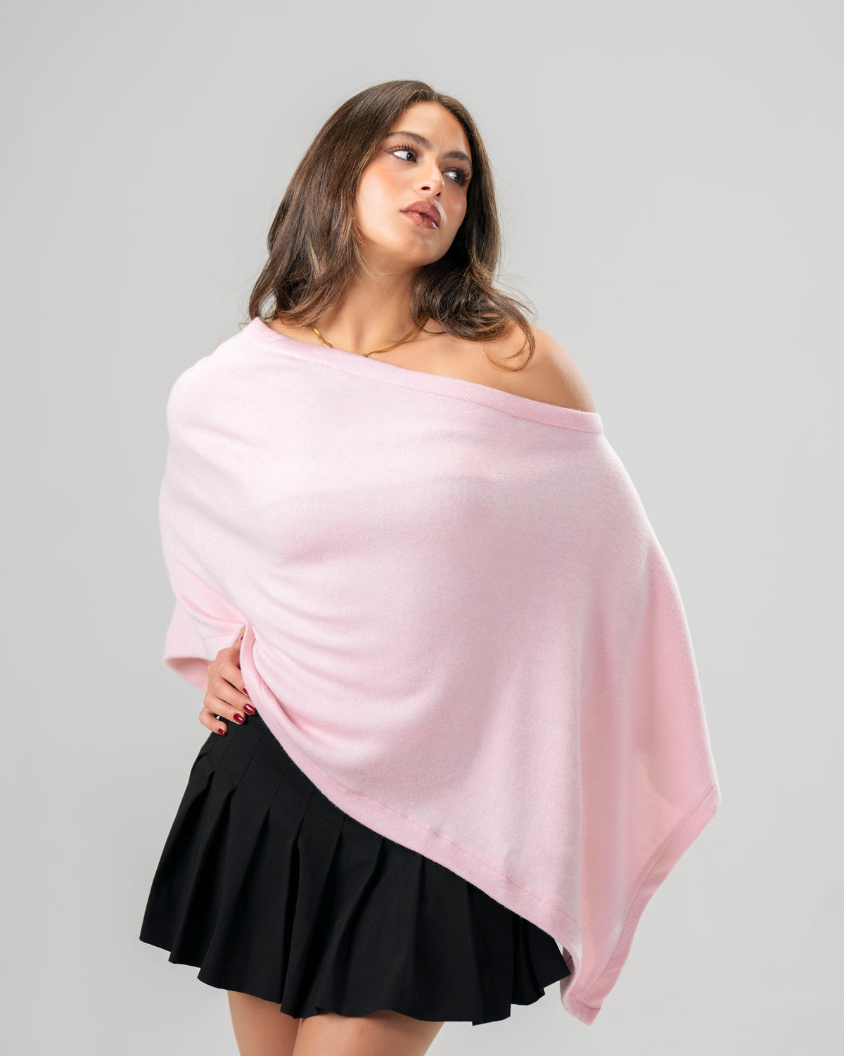 One-Shoulder Pink Poncho