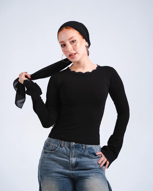 Black Lace Long Sleeve Top