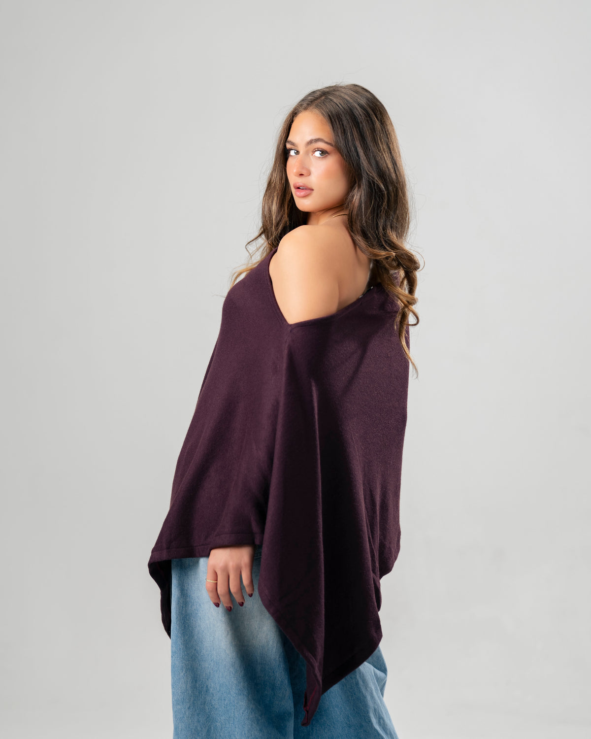 One-Shoulder Plum Burgundy poncho